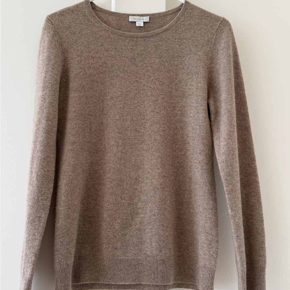 Garnet Hill Neutral Brown Cashmere Crewneck Sweater